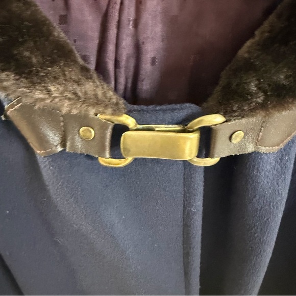 Ashley Scott navy hooded duffle coat faux fur trim wool blend made in usa - Picture 6 of 13